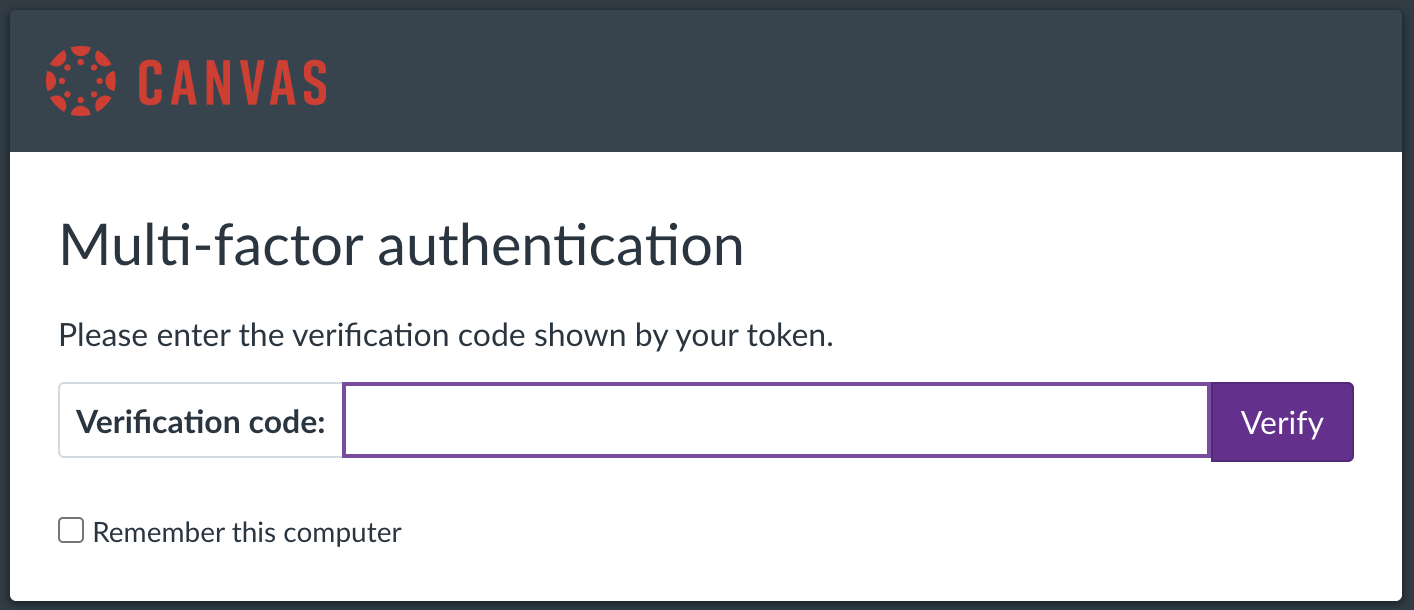 Screenshot of a multi-factor authentication prompt which asks the user to enter a verification code. There is an additional option to 'Remember this computer' below the verification code input field.
